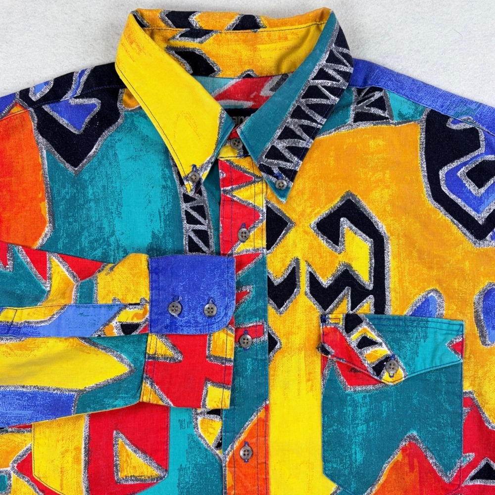 Wrangler Cowboy Cut Brushpopper Western Shirt Mens Geometric 90s USA